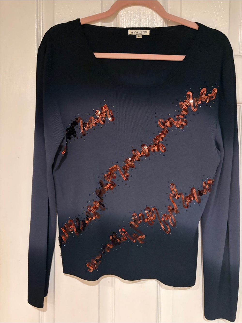 Avaline Gray Long-Sleeve Sequin Top